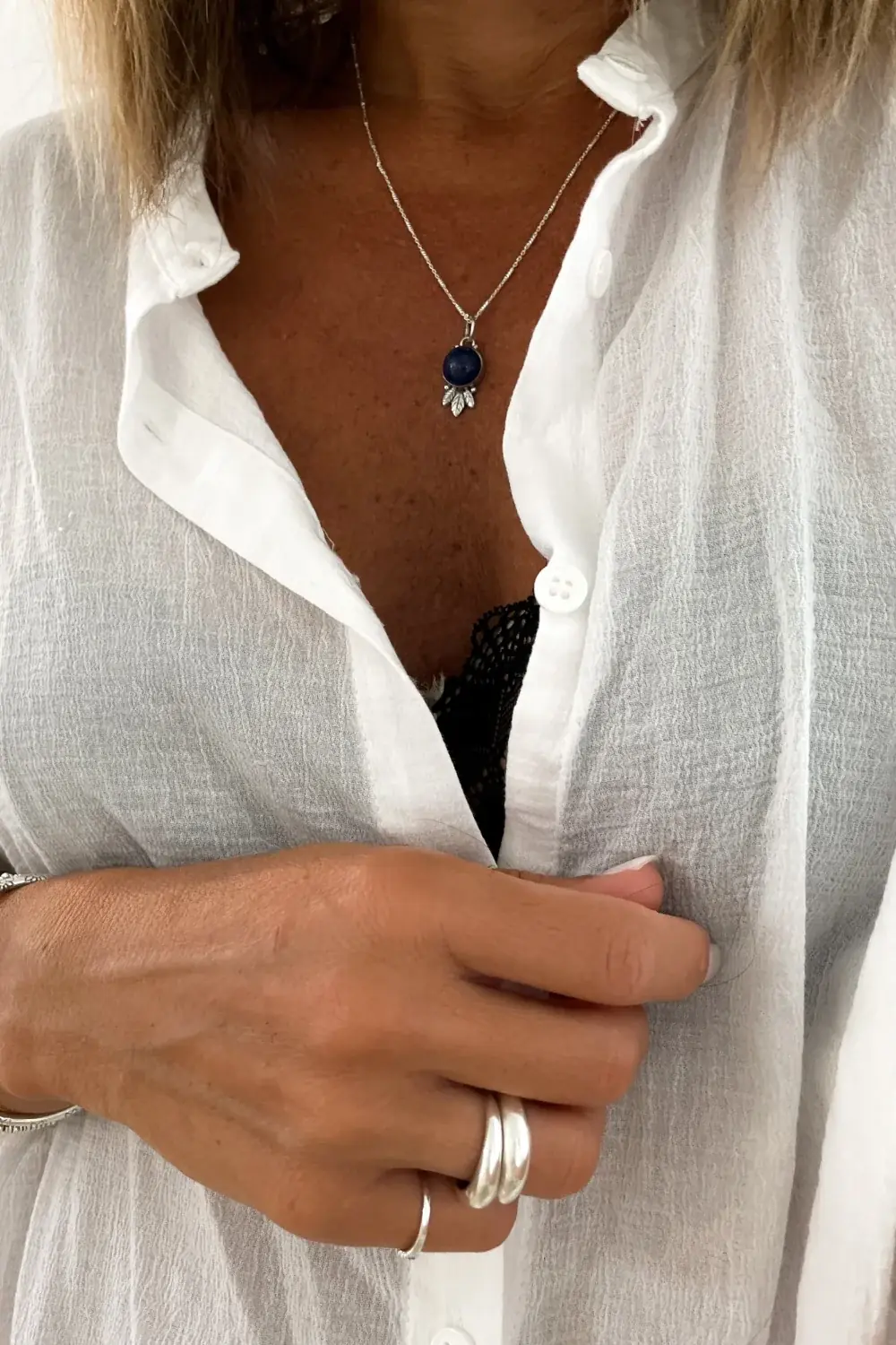 sterling silver necklace lapis lazuli feather pendant boho style ocean safe Lapis Lazui Silver Necklace