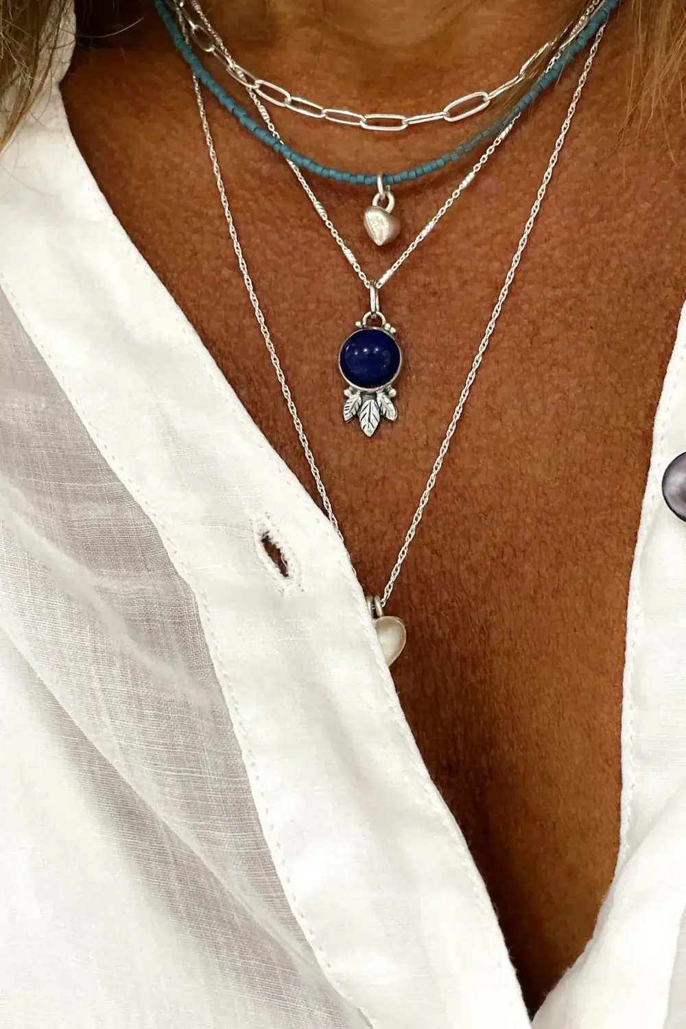 sterling silver necklace lapis lazuli feather pendant boho style ocean safe Lapis Lazui Silver Necklace