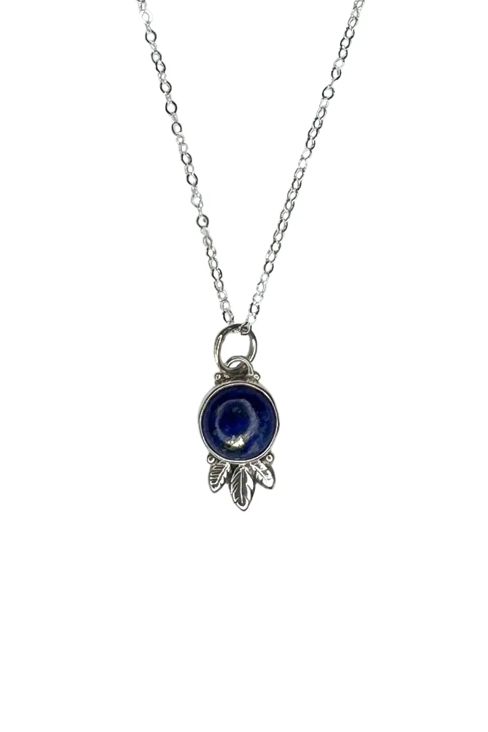 sterling silver necklace lapis lazuli feather pendant boho style ocean safe