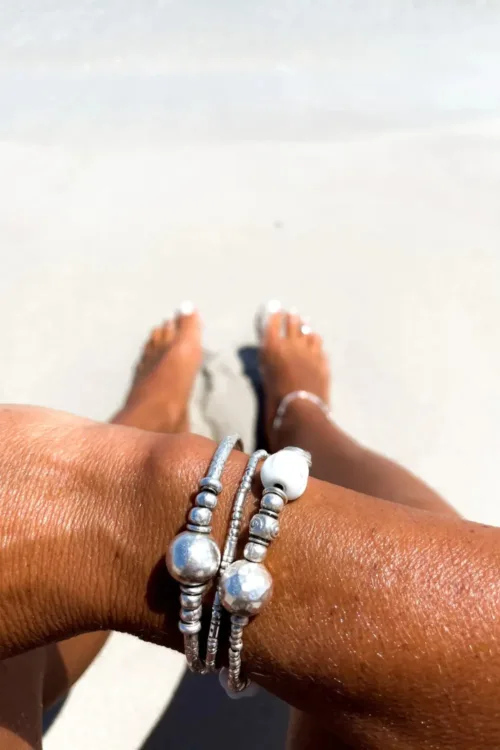 pure silver bracelet with rustic recycled glass. chunky style. the perfect addition to add texture to your bracelet stack. ocean safe silver jewelry