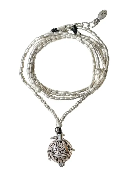 sterling silver harmony ball pendant on pure silver chain long necklace bohemian style.