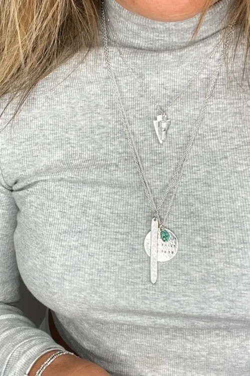 sterling silver necklace stack handmade disc necklace. ocean dips, palm trees, sun sets hand stamped disc