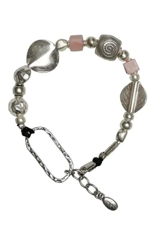 chunky pure silver bracelet with cubed pink opal. women's bracelet ocean safe