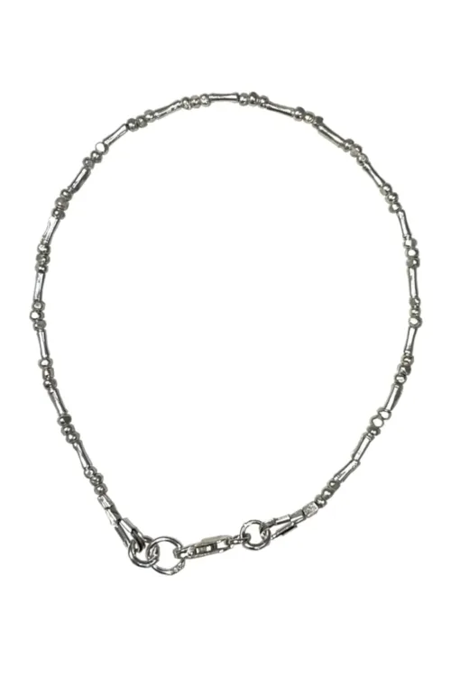 minimal dainty style pure silver bracelet. bamboo and nugget texture. sterling silver jewellery