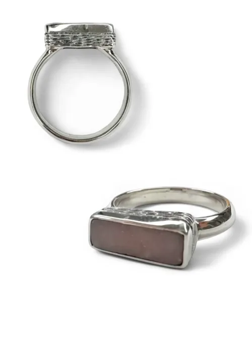 sterling silver ring with pink opal gemstone. Signet style ring. Ocean safe
