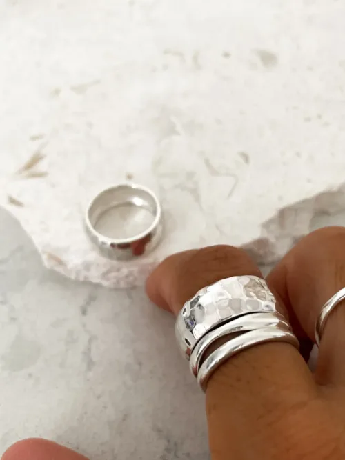 sterling silver handmade ring. Chunky wide band dome style ring. Bohemian style - great for stacking. ocean safe