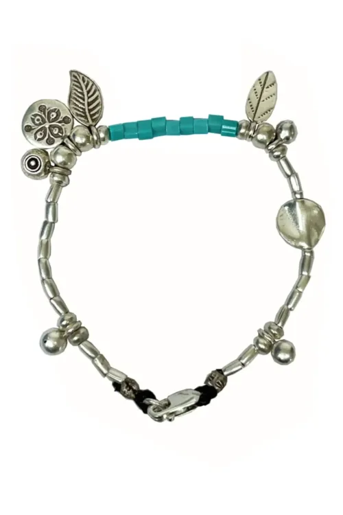 bohemian style silver jewellery. sterling silver bracelet with silver charms - water safe for everyday wear. A great option for a bracelet stack