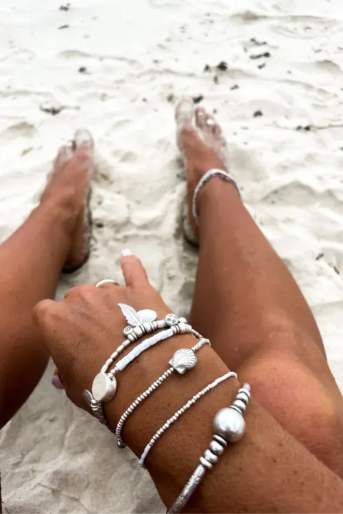 bohemian style silver jewellery. sterling silver bracelet with silver charms - water safe for everyday wear. A great option for a bracelet stack