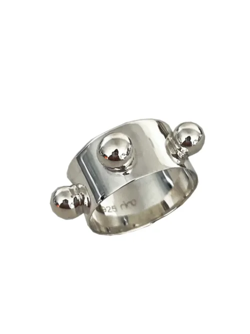 chunky sterling silver ring with large balls. Handmade jewellery - ocean safe - great in a ring stack.