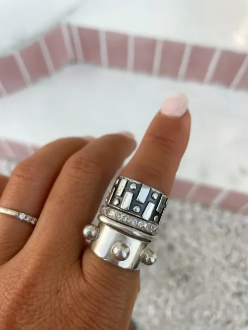 chunky sterling silver ring with large balls. Handmade jewellery - ocean safe - looks great styled in a ring stack.