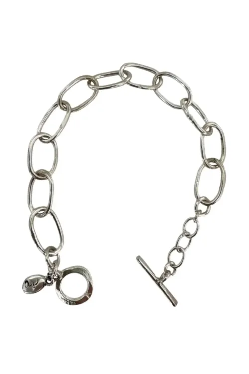 handmade large oval link sterling silver bracelet. ocean safe