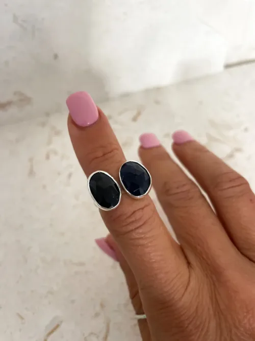 lolite faceted gemstone split shank sterling silver ring handmade in australia ocean safe jewellery