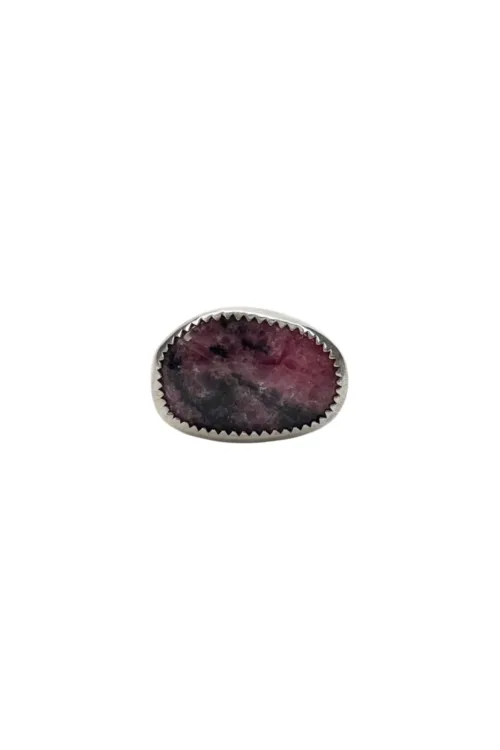 rhodonite gemstone horizontal silver ring handmade silver jewellery ocean safe