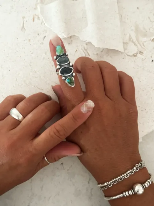 4 srone turquoise and kyanite gemstone feature silver ring natural green and blue turquoise handmade ring