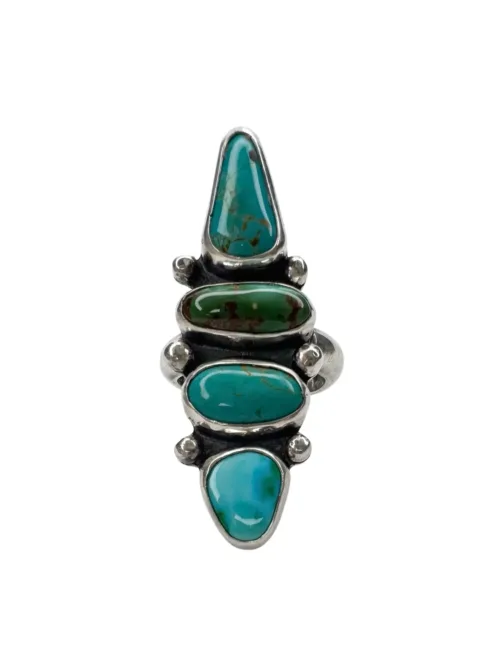 authentic turquoise handmade sterling silver ring with multi turquoise gemstones one of a kind