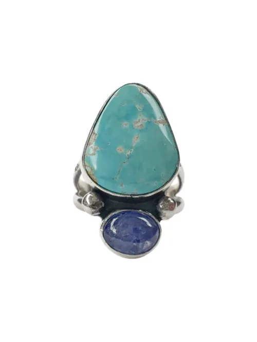 turquoise and purple tanzanite gemstone handmade sterling silver ring