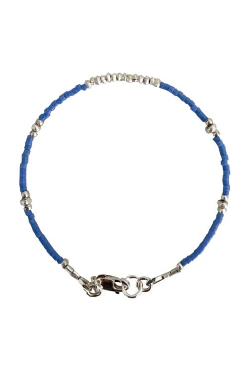 Handmade pure silver bracelet featuring colourful seed beads – a great minimal bracelet to add to your bracelet stack