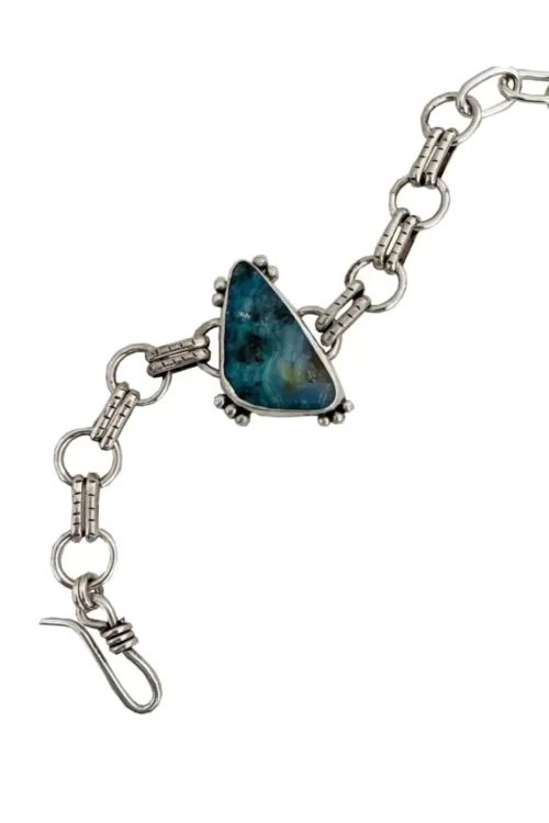 Handmade sterling silver round chain link bracelet featuring large Australian solid Boulder Opal-handmade in Australia by Rico Designs Jewellery