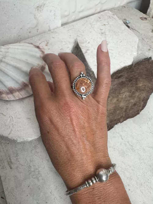 handmade sterling silver fossilised coral ring. inspired by the ocean. Unique jewellery