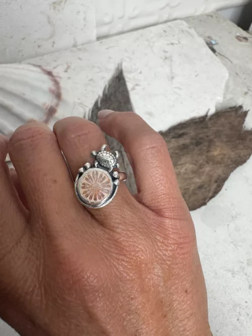 handmade sterling silver fossilised coral ring. inspired by the ocean. Unique jewellery