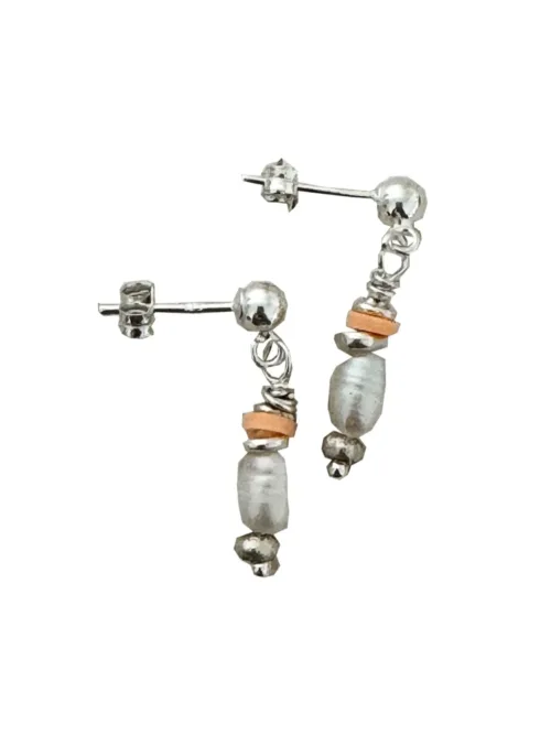 Handmade sterling silver stud earrings with pearl tassel– an everyday simple earring