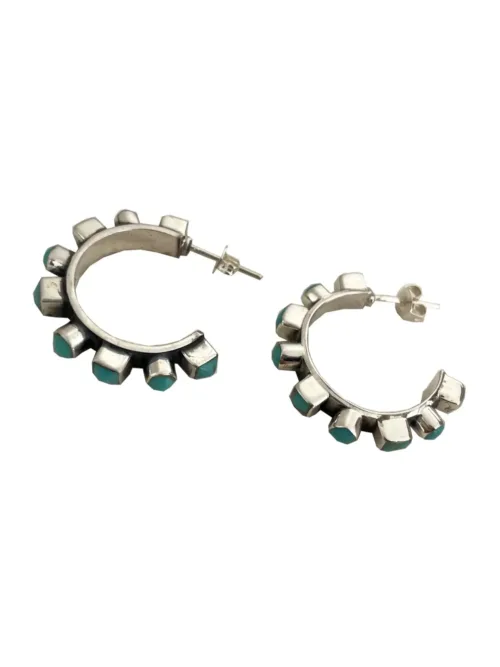 turquoise gemstone sterling silver half hoop stud earrings