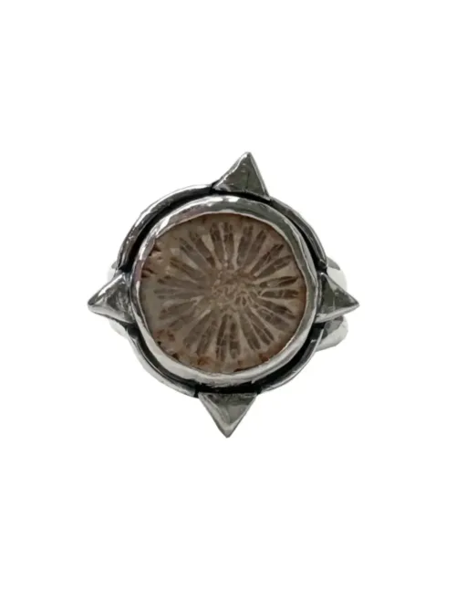 handmade sterling silver fossilised coral ring. inspired by the ocean. Unique jewellery