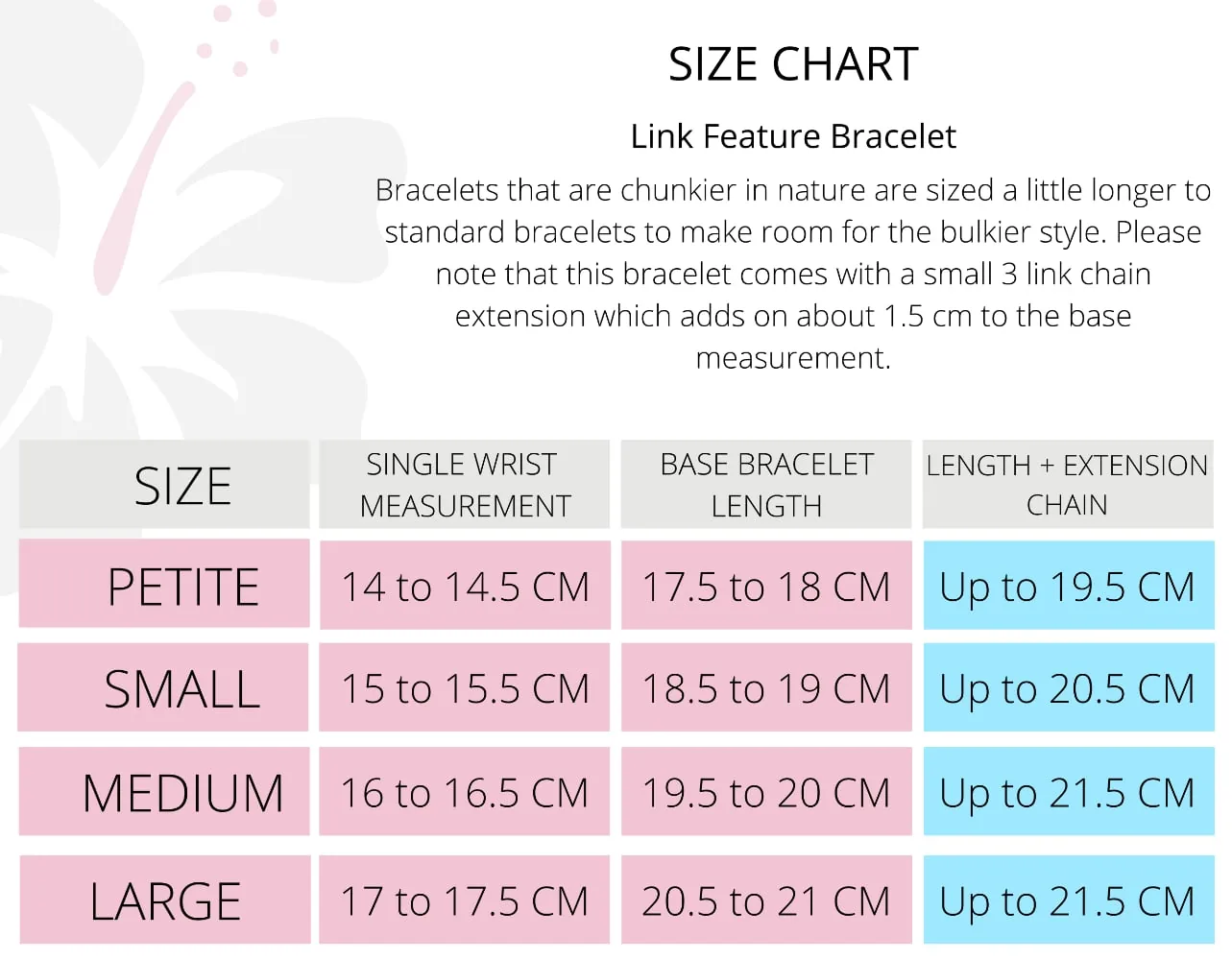 handmade silver jewellery bracelet size chart
