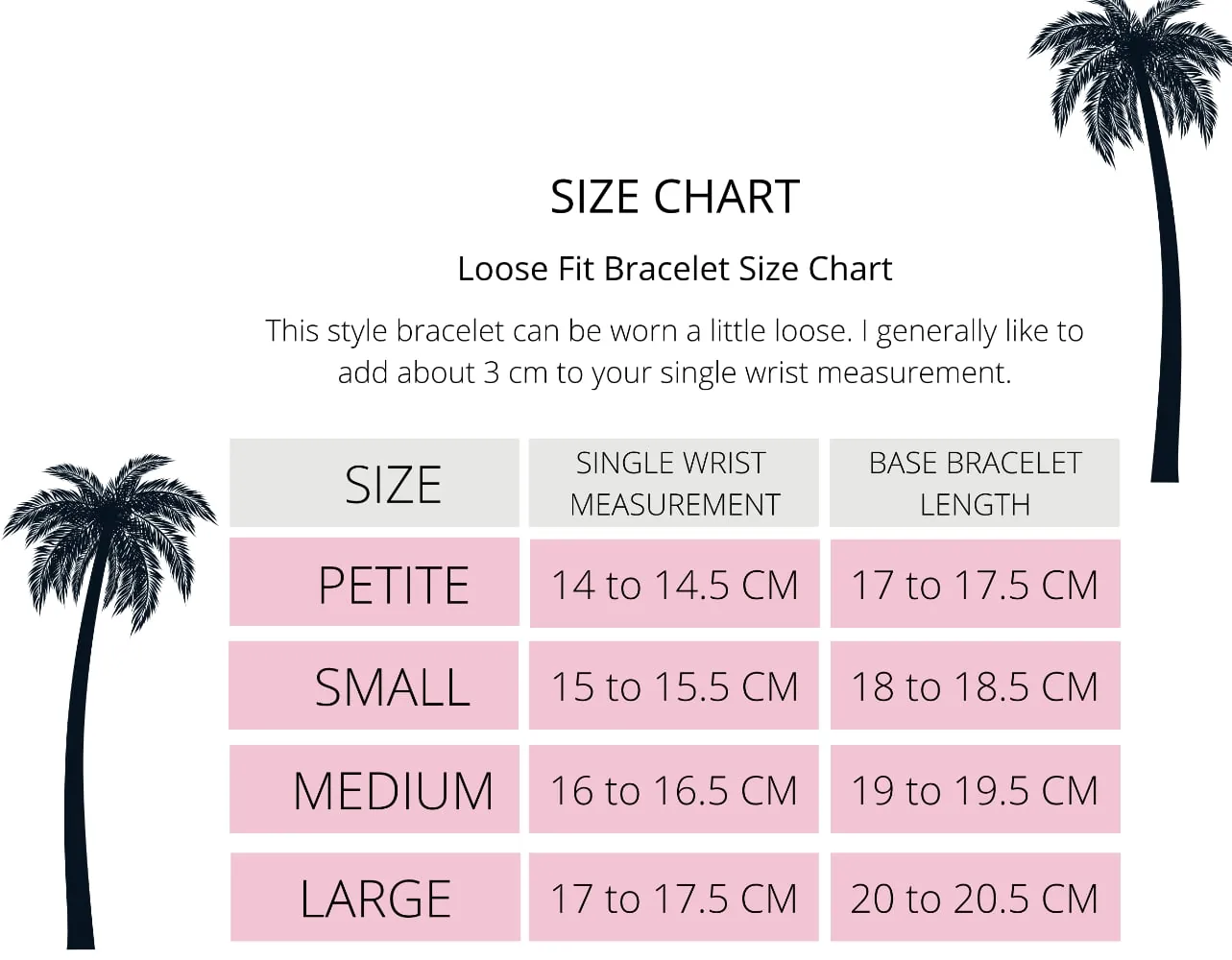 handmade silver jewellery bracelet size chart