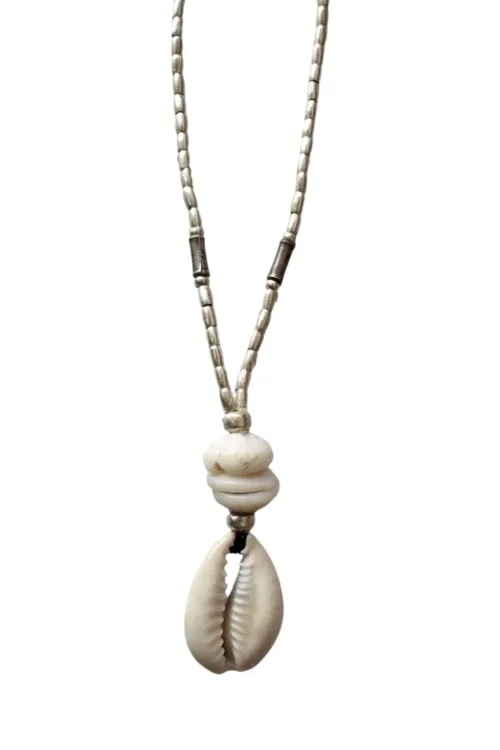 beach inspired cowrie shell necklace combined with natural puri shells