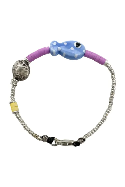 ocean inspired summer style silver bracelet with ceramic fish water safe more colours