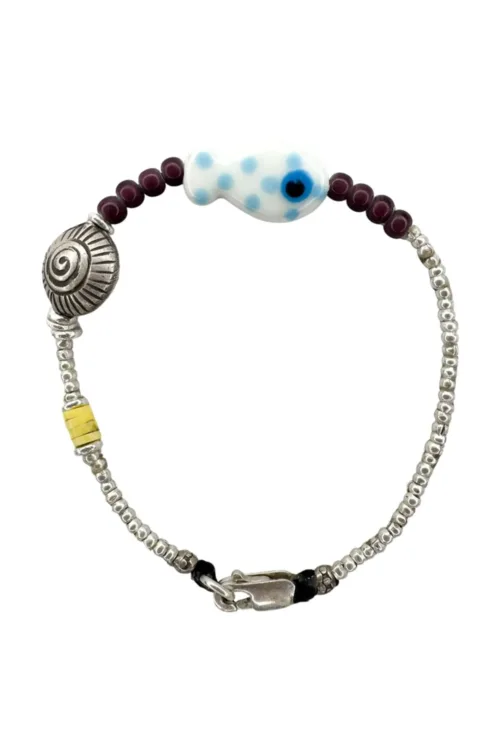 ocean inspired summer style silver bracelet with ceramic fish water safe more colours