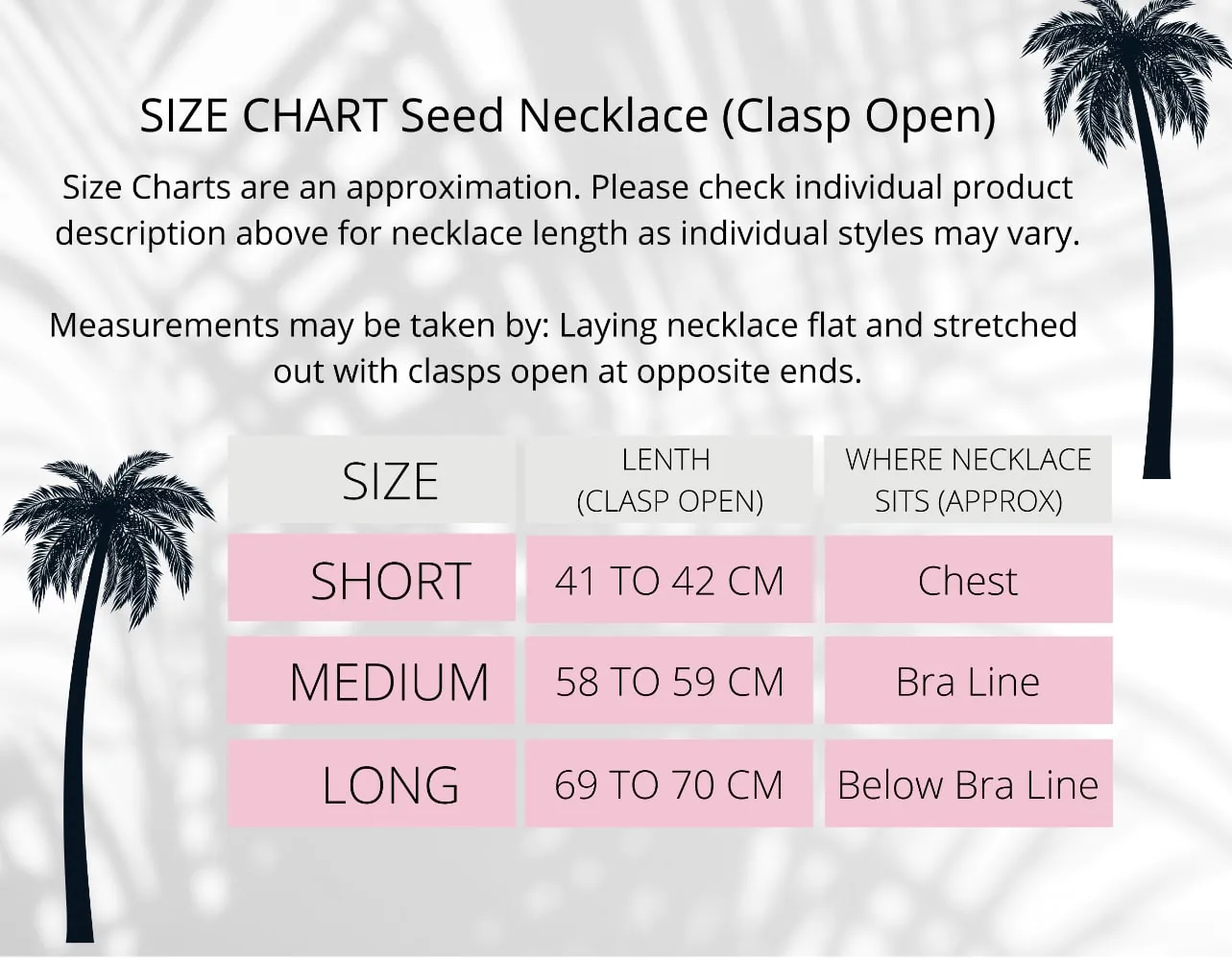 handmade silver jewellery necklace length size chart