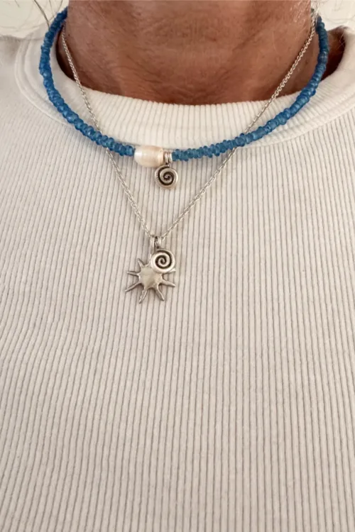 summer necklace layering style glass heishi translucent marine blue