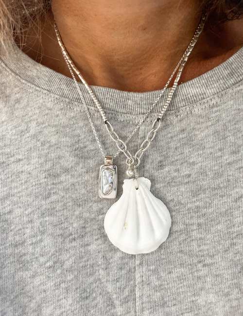 sterling silver necklace shell and pearl