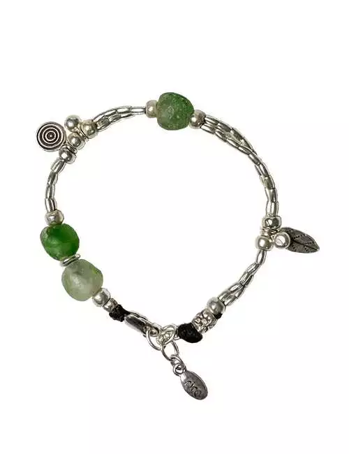 African Glass Silver Bracelet