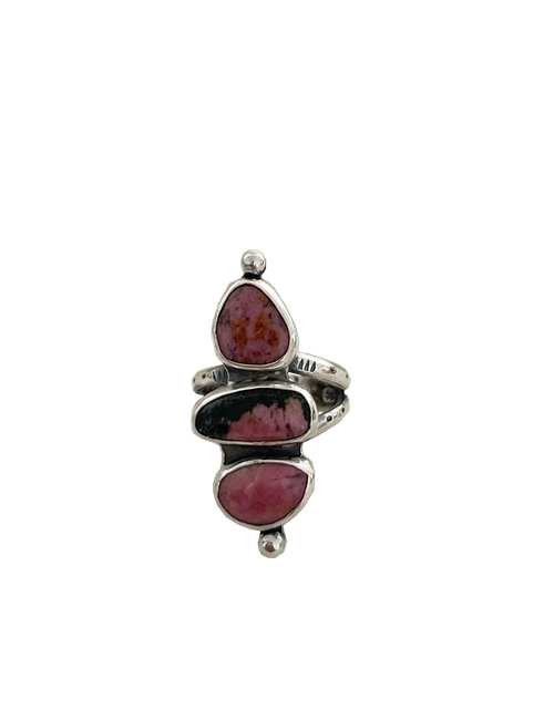 pink rhodonite multi gemstone ring gemstone silver ring