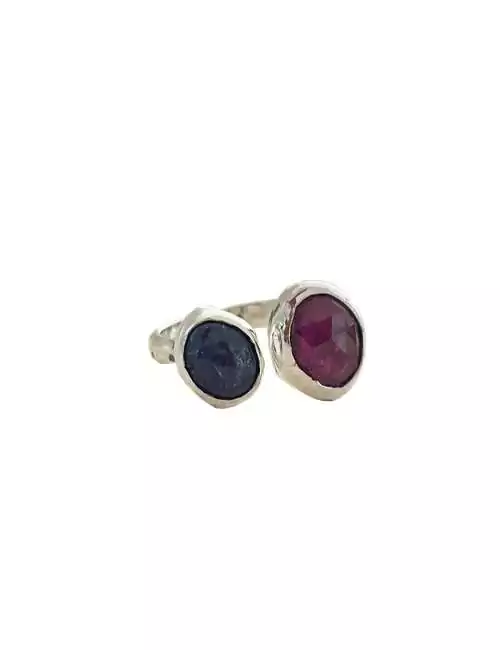 2 gemstone sterling silver ring