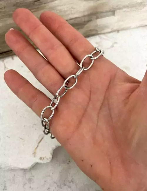 oval link hand made large sterling silver chain bracelet