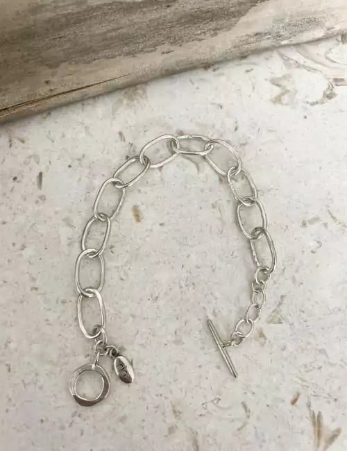 oval link hand made large sterling silver chain bracelet