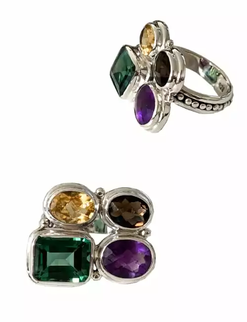 sterling silver ring with 4 gemstones