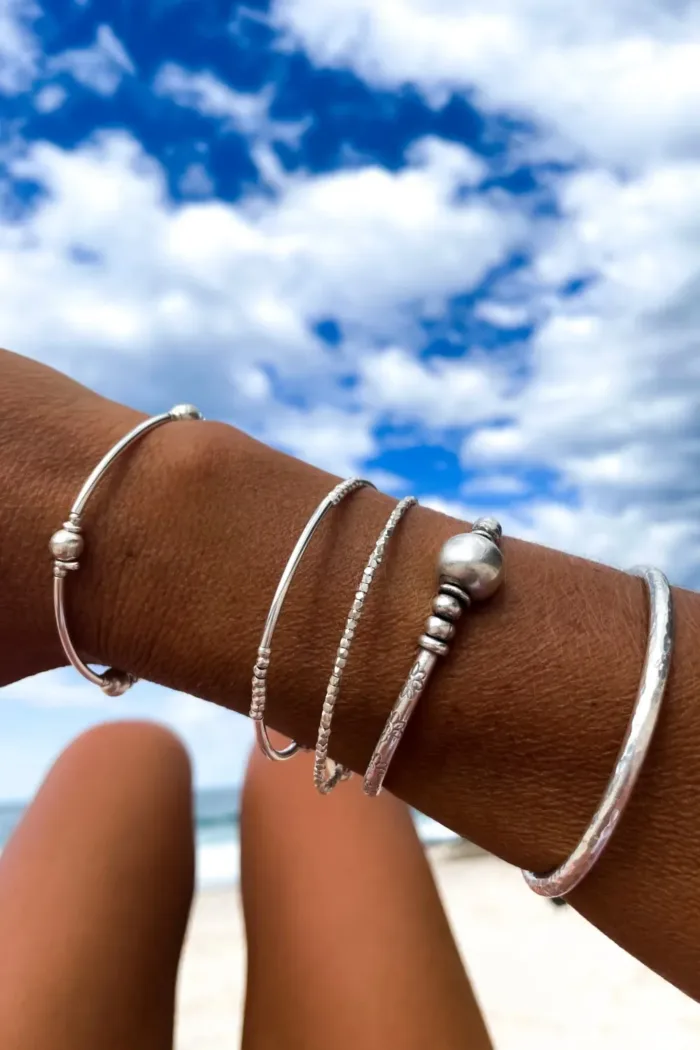 the perfect pure silver bracelet stack. Ocean safe bracelets that can be worn everyday. Handmade in Sydney, Australia.