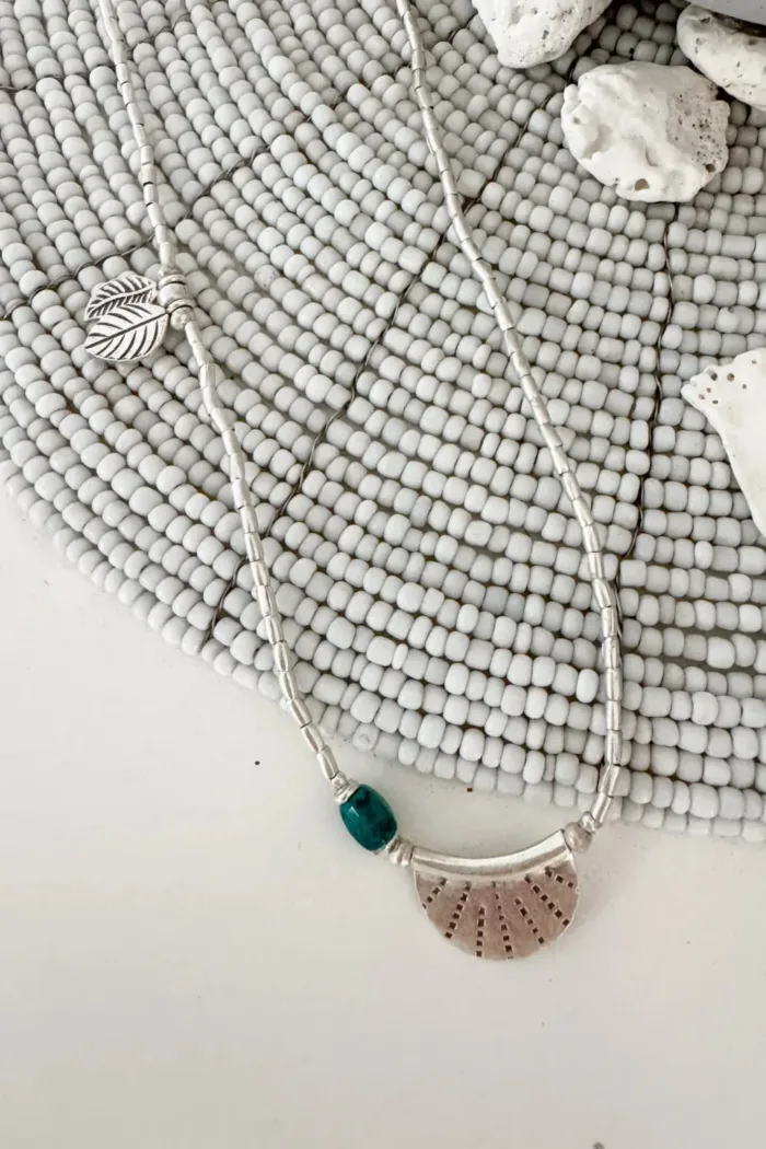 bohemian style silver jewellery. Pure silver wrap bracelet with silver crescent disc and turquoise gemstone - for a beach vibes look- water safe for everyday wear. 3 styles in 1