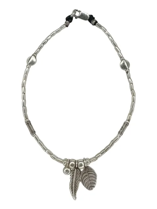 boho luxe pure silver anklet with silver feather and leaf charms. Everyday staple jewellery - designed to wear everyday. Ocean safe
