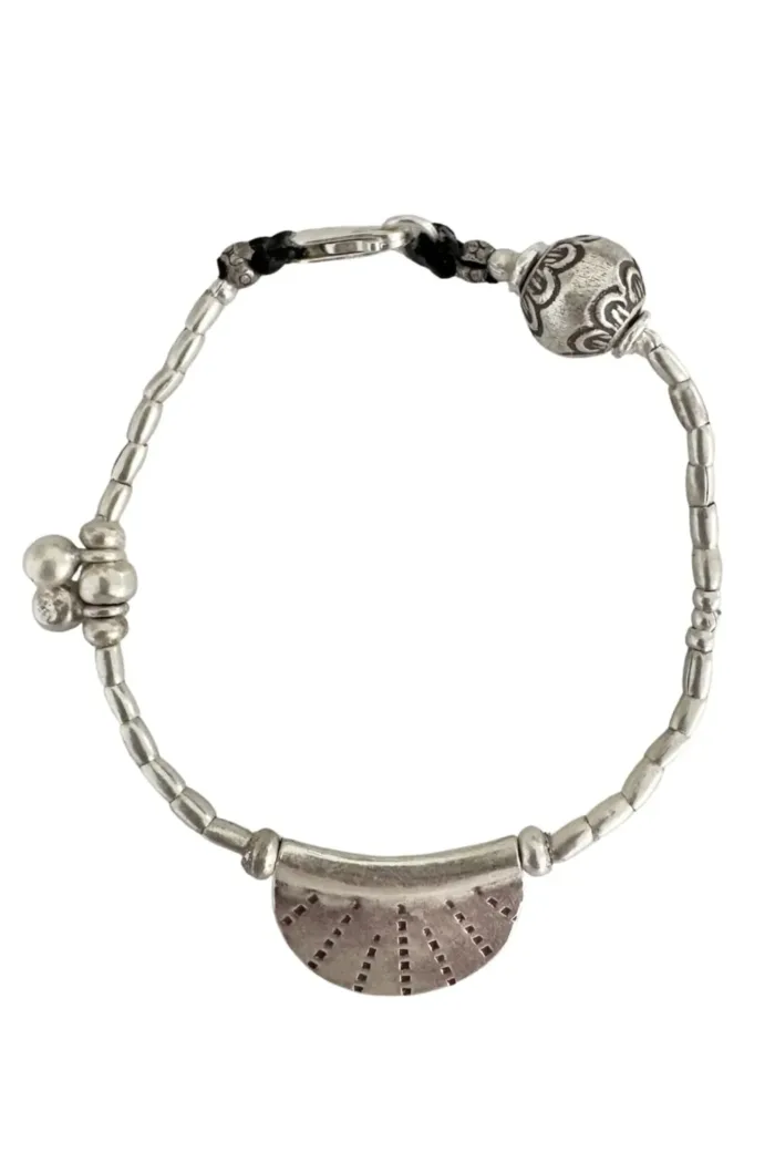 pure silver bracelet with crescent disc. tug proof - perfect for active mums. ocean safe