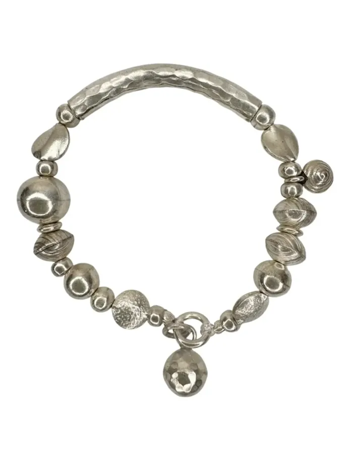 chunky pure silver bracelet - perfect for a bracelet stack - women's bracelet - ocean safe. stretch elastic making it easy to slip on.