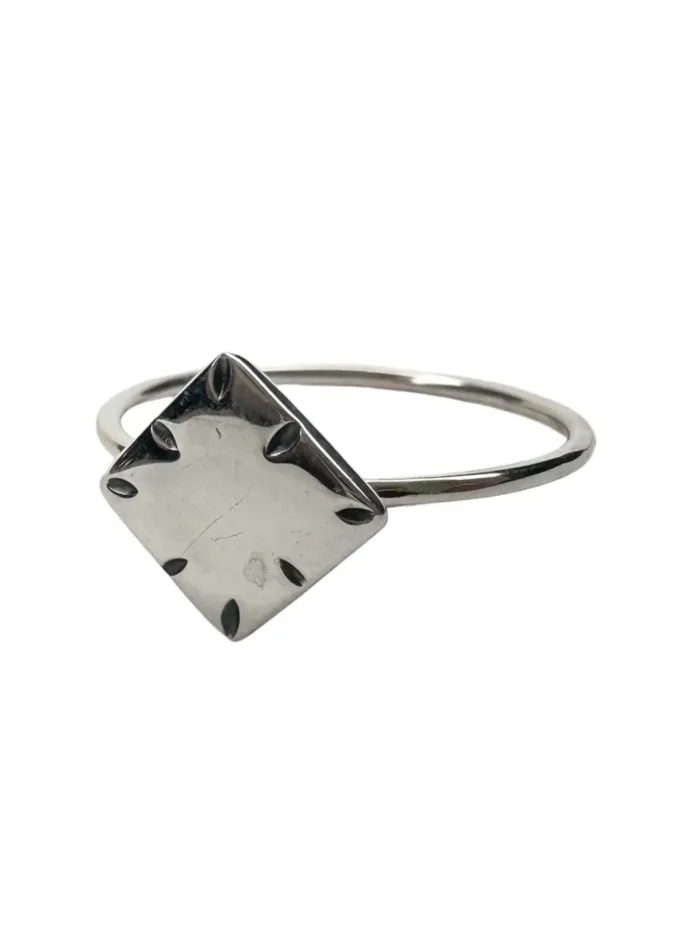 sterling silver ring minimal dainty style for everyday wear. Perfect for a ring stack. Diamond shaped silver disc. Ocean safe