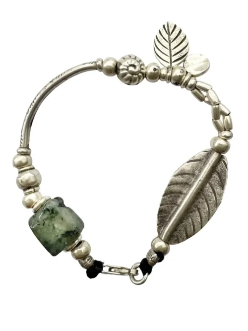 pure silver bracelet with prehnite gemstone. Ocean safe and perfect to add to a bracelet stack. tug proof jewellery that's perfect for mums