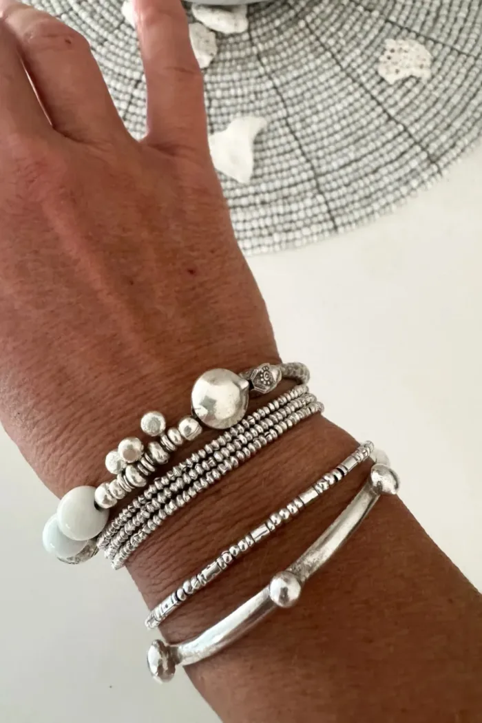 handmade sterling silver bangle with recycled silver blobs - ocean safe jewellery