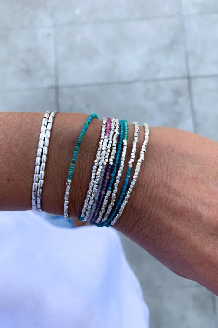 minimal style faceted gemstone colourful triple wrap bracelet with sterling silver